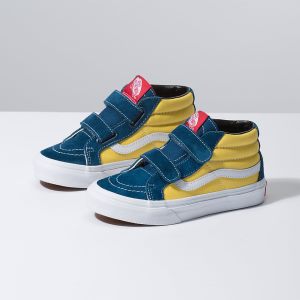 Vans Erkek Çocuk Velcro Ayakkabı Retro Skate Sk8-Mid Reissue V Mavi/Altın | 71629-262